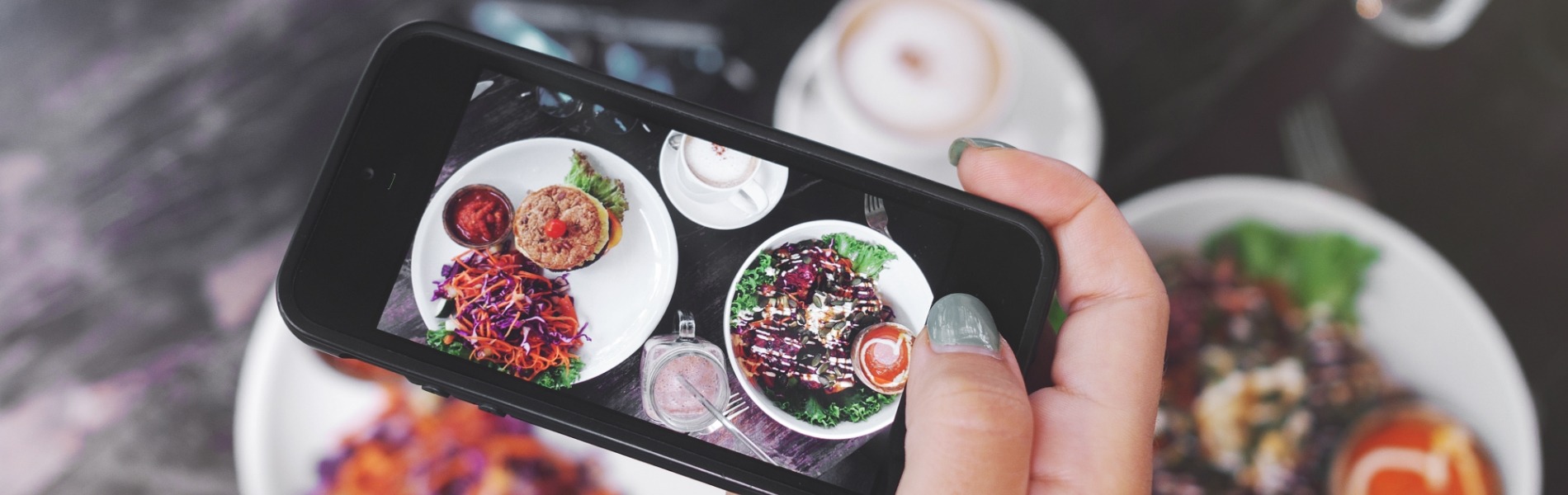 Picture of food on phone stock image