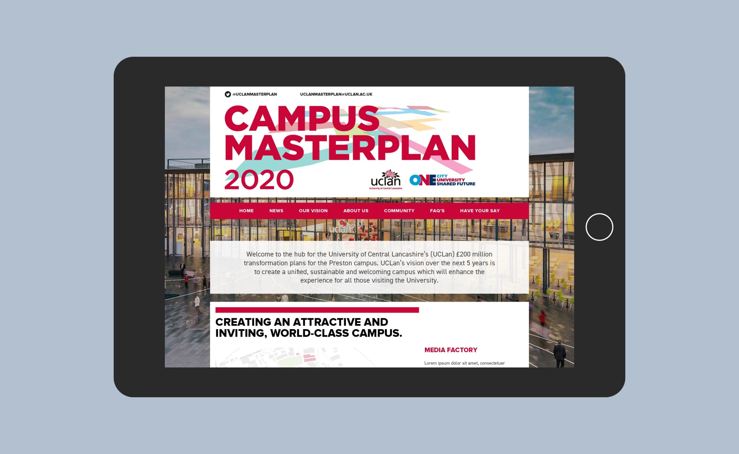 UCLan Masterplan 2020 graphic illustration on iPad