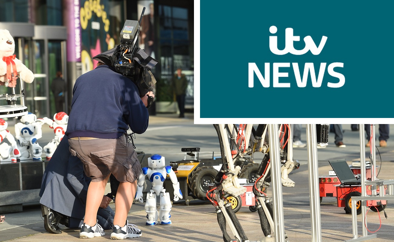 ITV News graphic with Northern Robotics and camera man