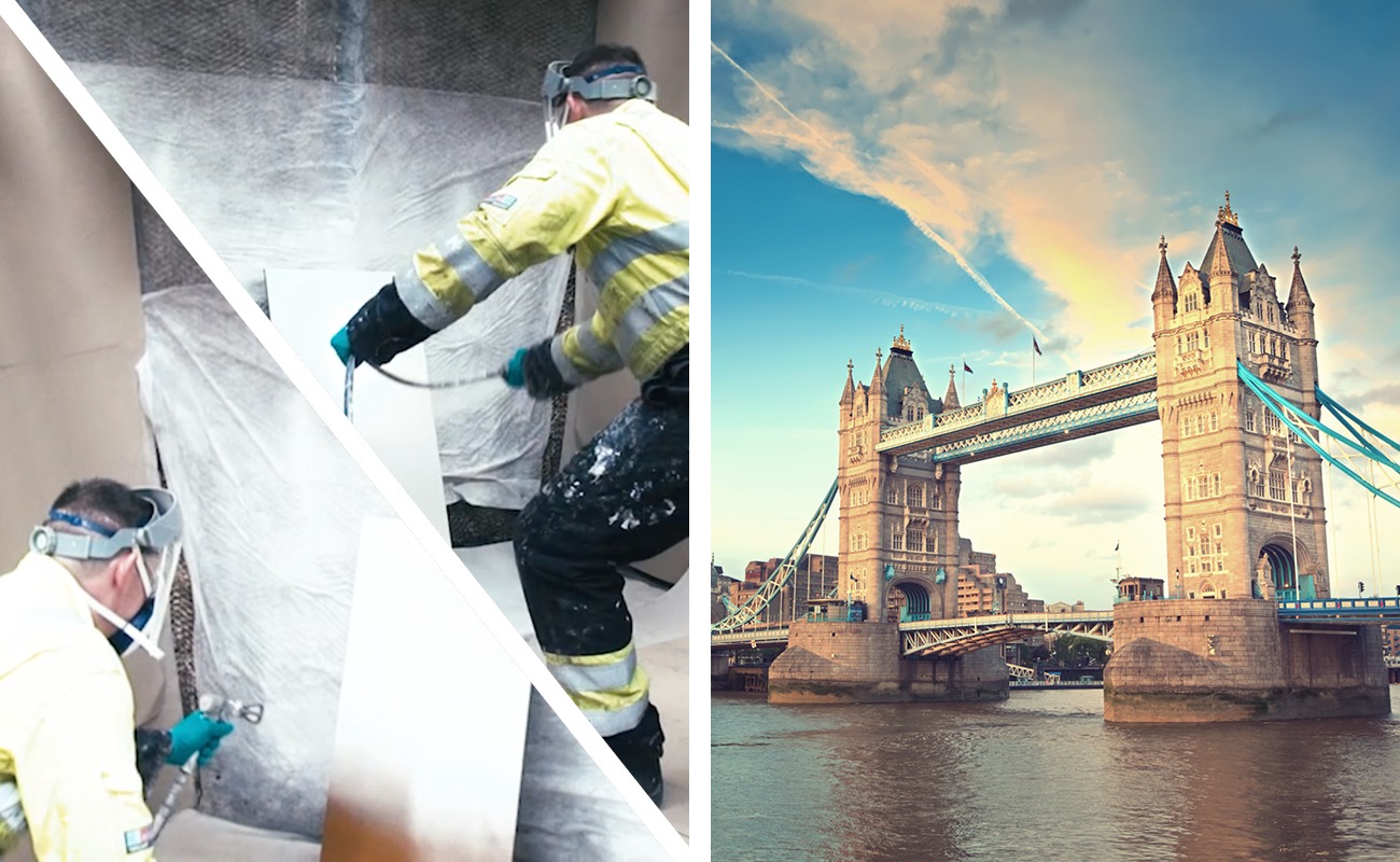 Freshfield Sherwin Williams workers in PPE, tower bridge