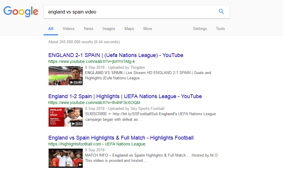Video results from YouTube